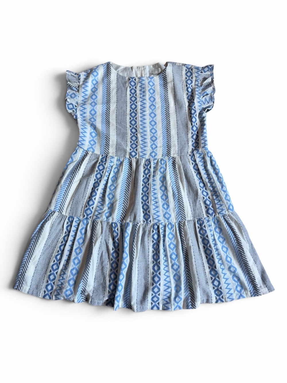 LOFT Blue Ikat Patterned Tiered Dress with Flutter Sleeves MP